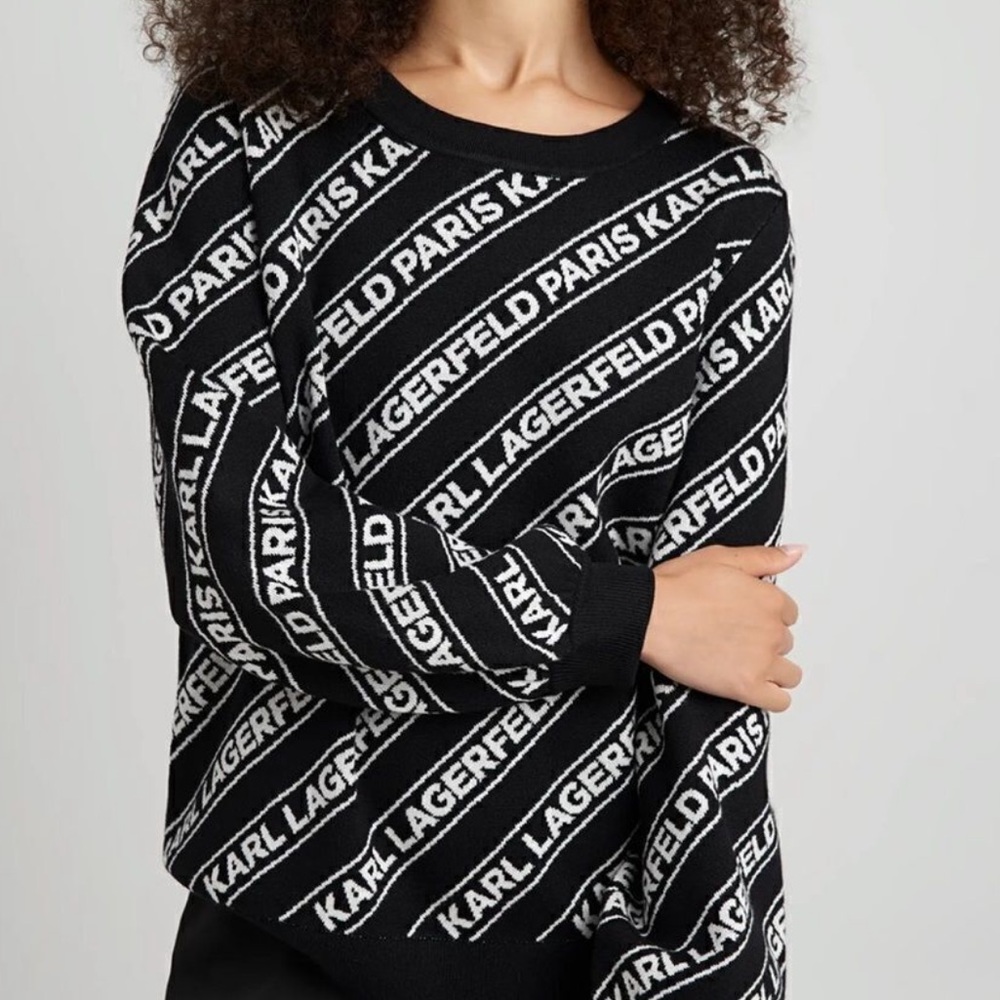 Karl Lagerfeld Maximalist Diagonal Logo Sweater Sz M